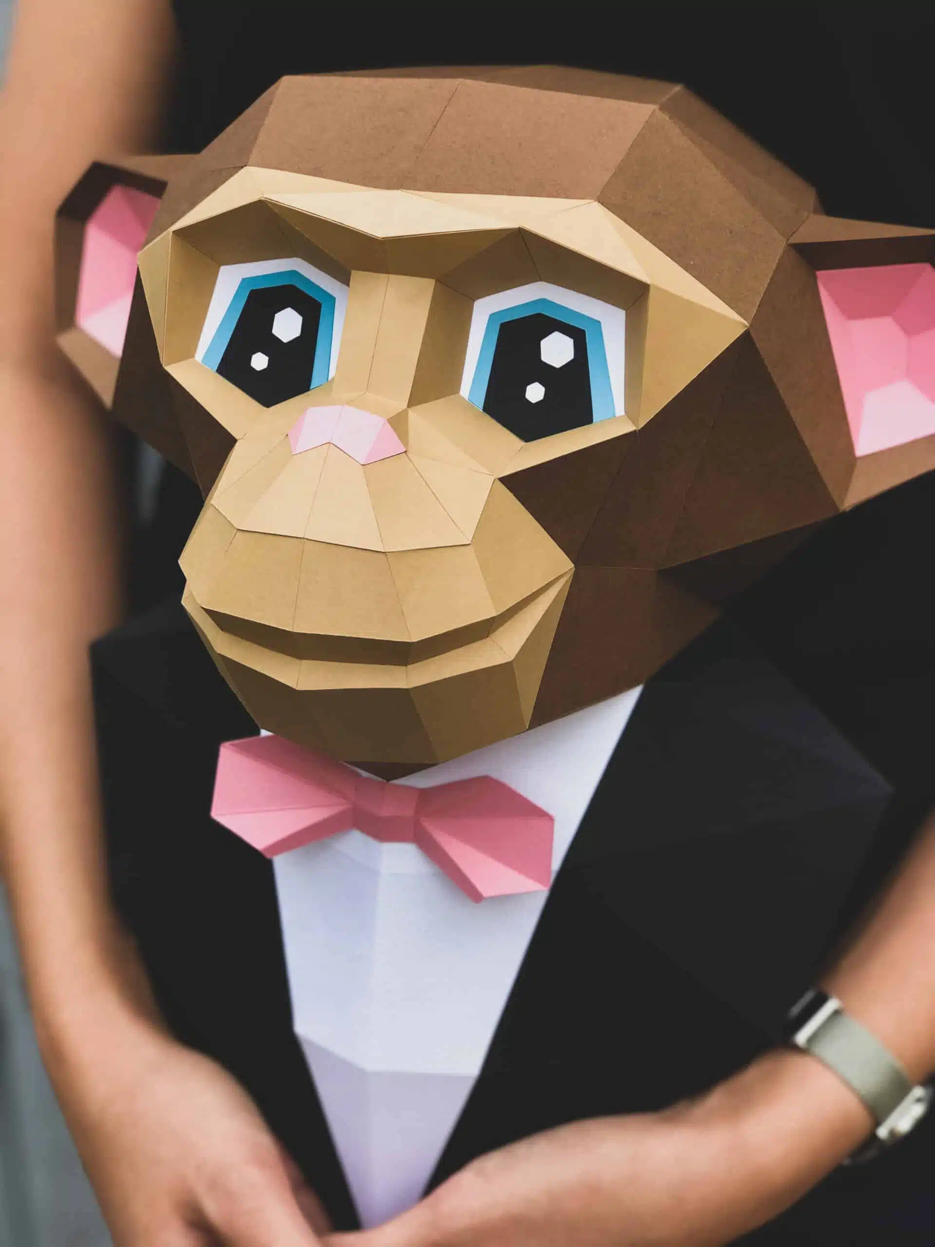 Aap papercraft 3D met strikje, weergave 7