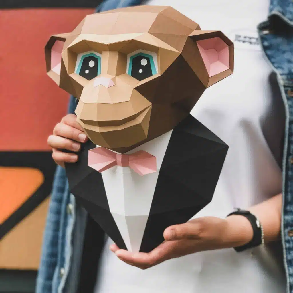 Macaco de gravata-borboleta rosa em papercraft 3D