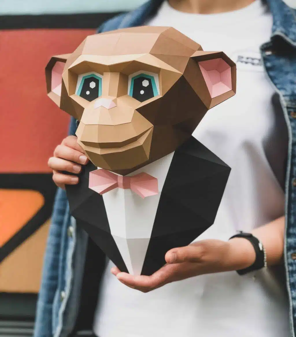 Aap papercraft 3D met strikje, 3D-model