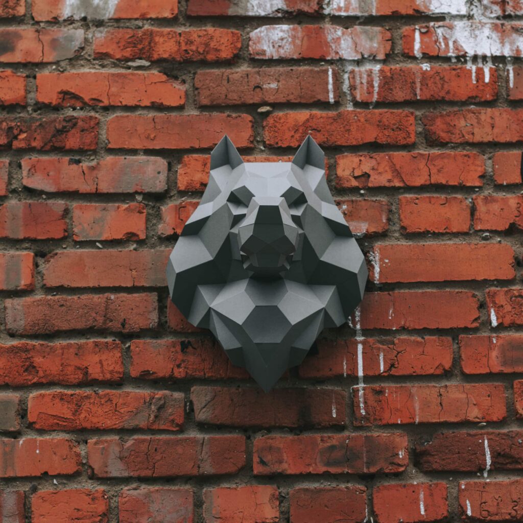 Papercraft de tête de loup en origami 3D
