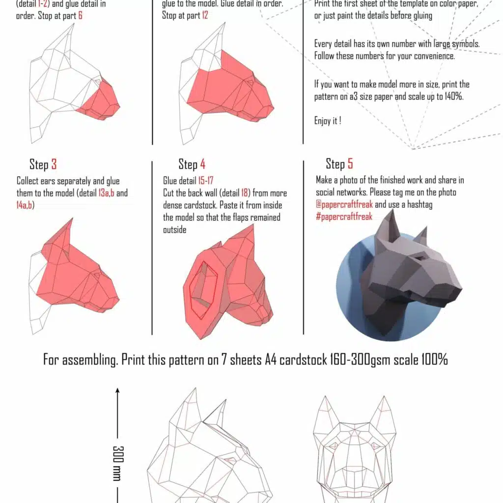 Papercraft de tête de bull terrier en origami 3D