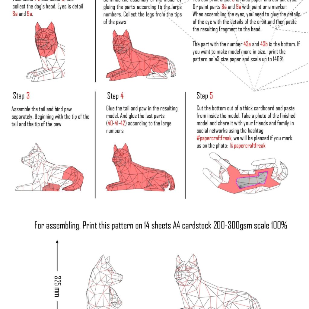 Papercraft of husky in 3D origami