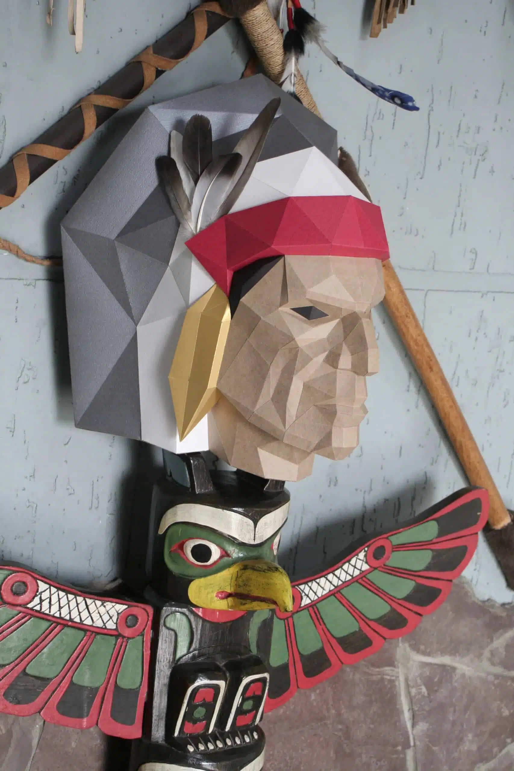 3D Papercraft Indiaans stamhoofd, weergave 7