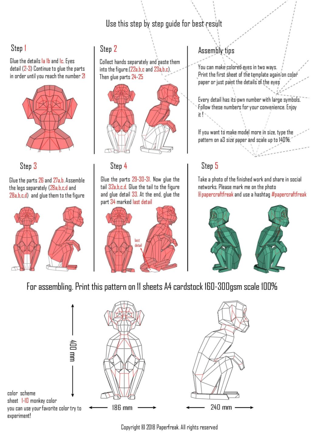 Seated monkey in 3D papercraft