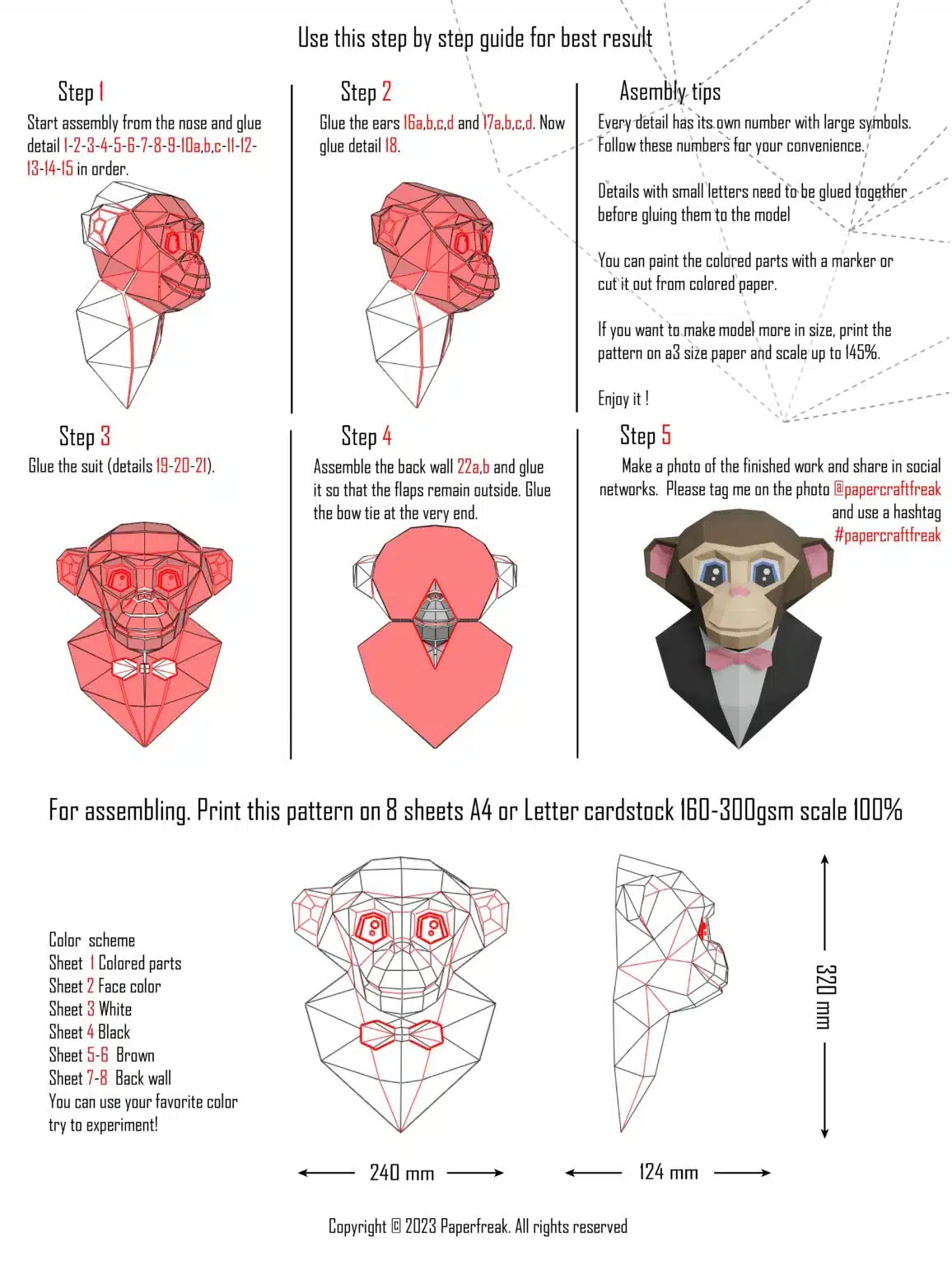 Singe en papercraft 3D