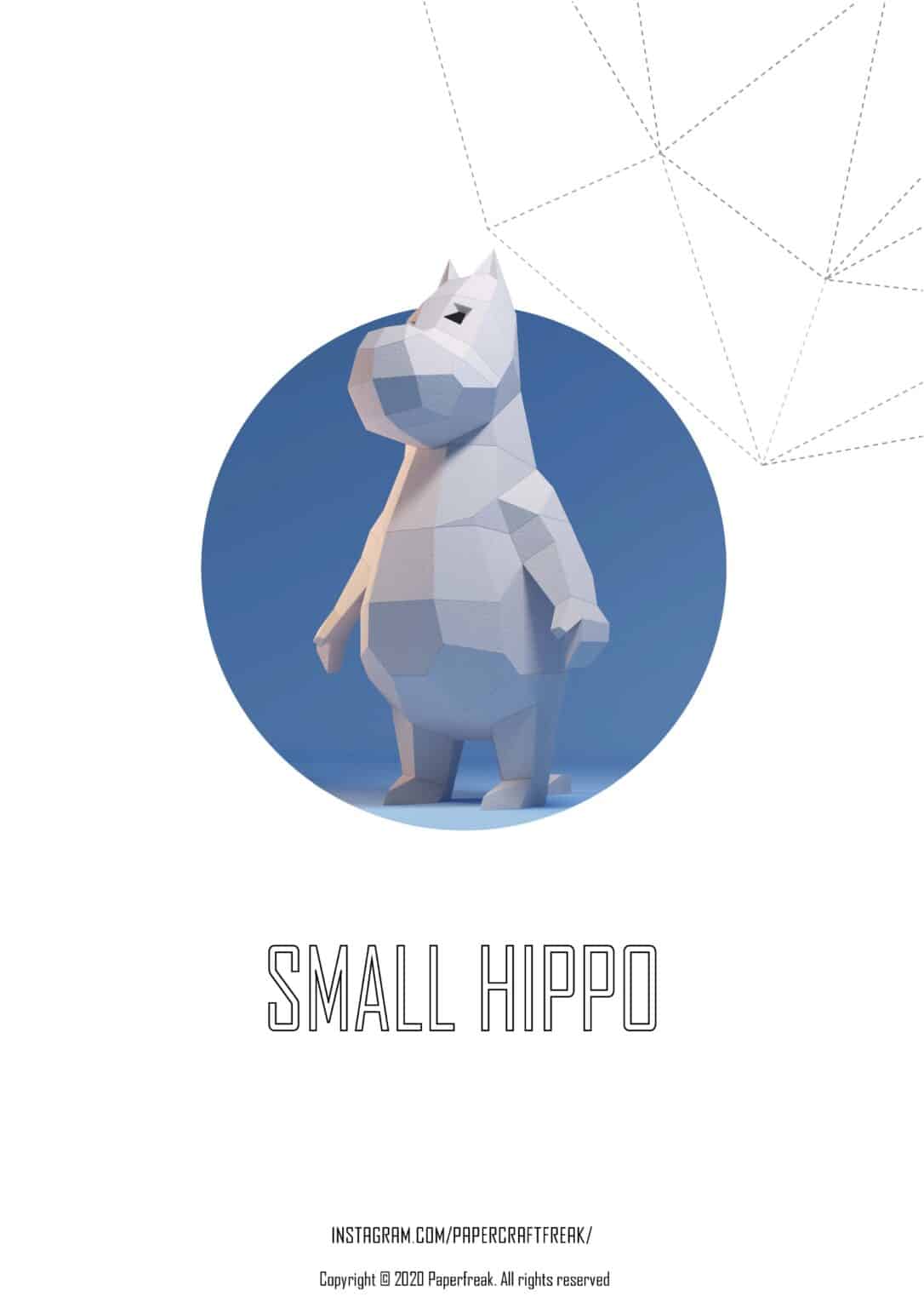 Papercraft kleines Nilpferd im Origami 3D