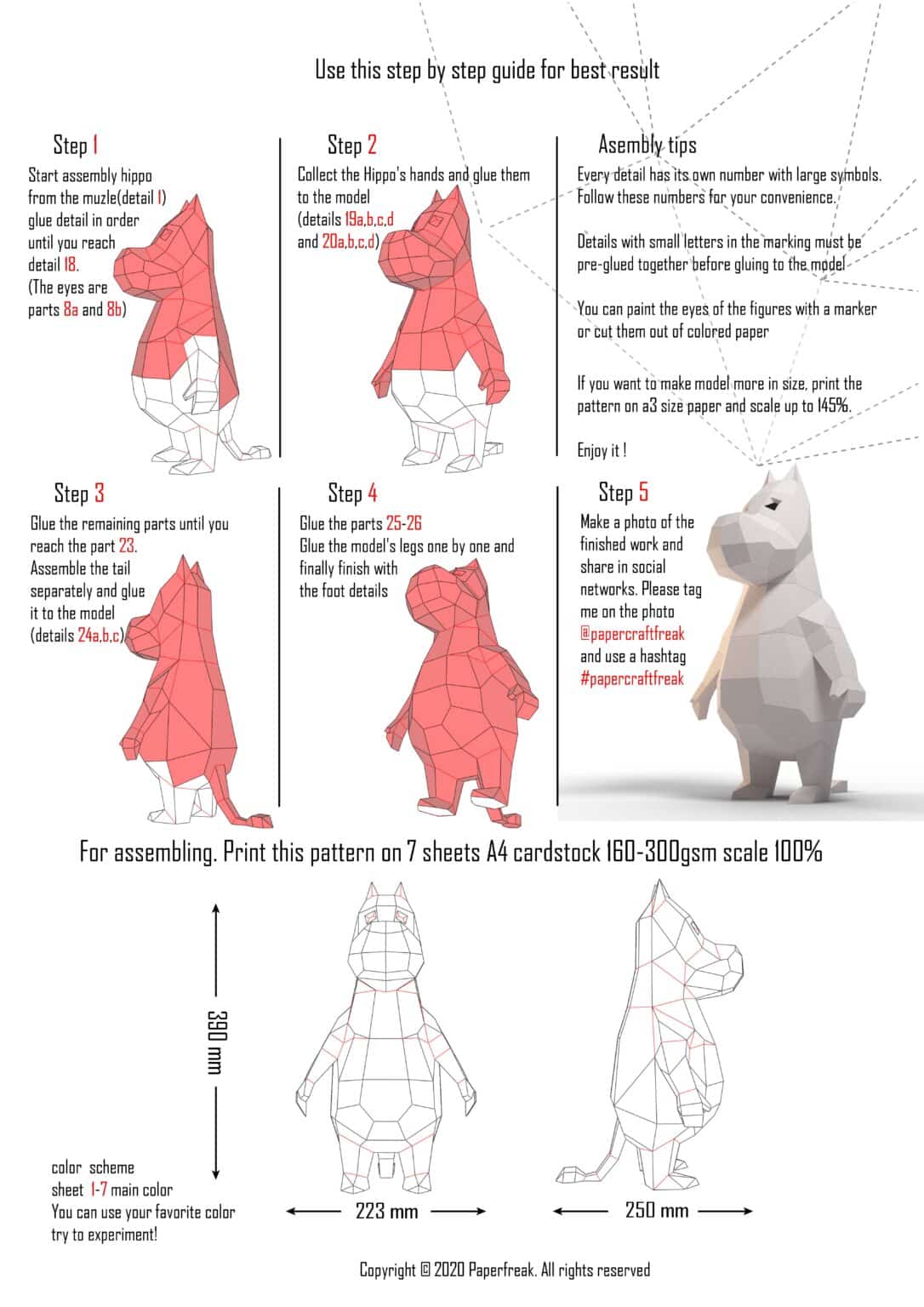 Papercraft kleines Nilpferd im Origami 3D