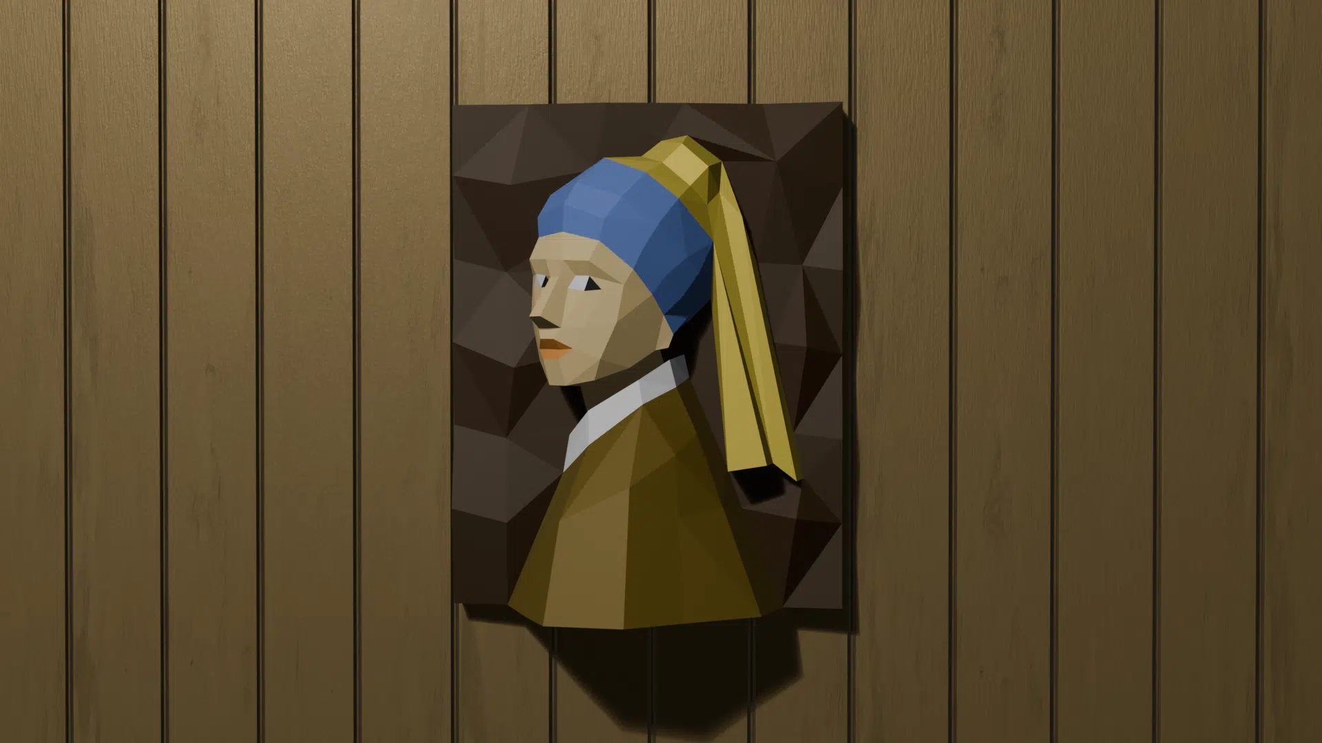Quadro mural Moça com Brinco de Pérola em Papercraft 3D, vista lateral