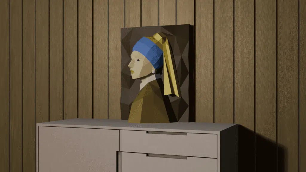 Quadro mural Moça com Brinco de Pérola em Papercraft 3D