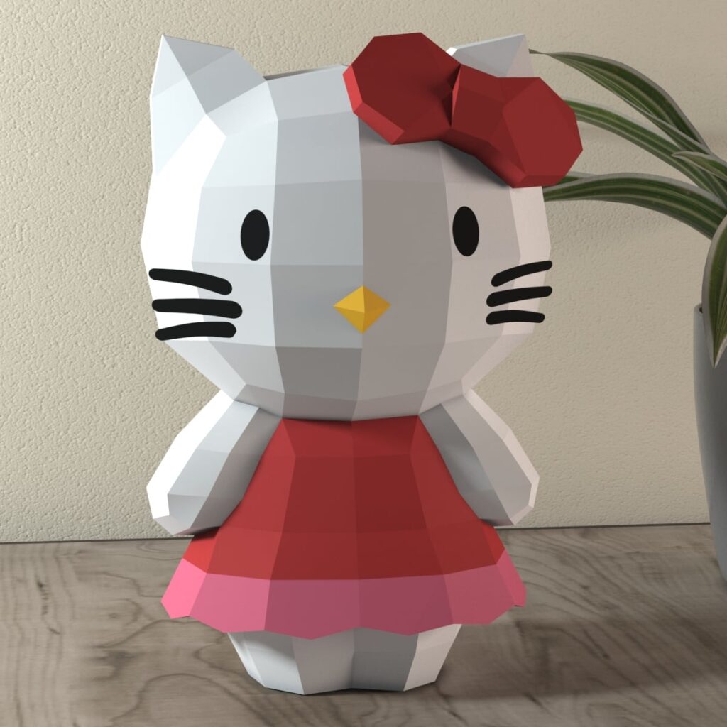 Papercraft cute 3D cat in origami