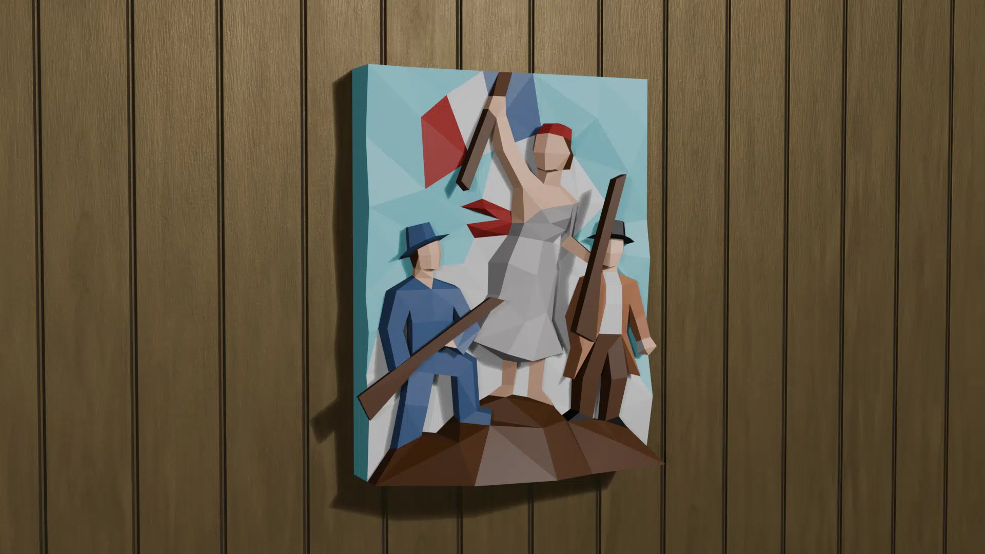 Quadro mural A Liberdade guiando o povo em Papercraft 3D, vista traseira