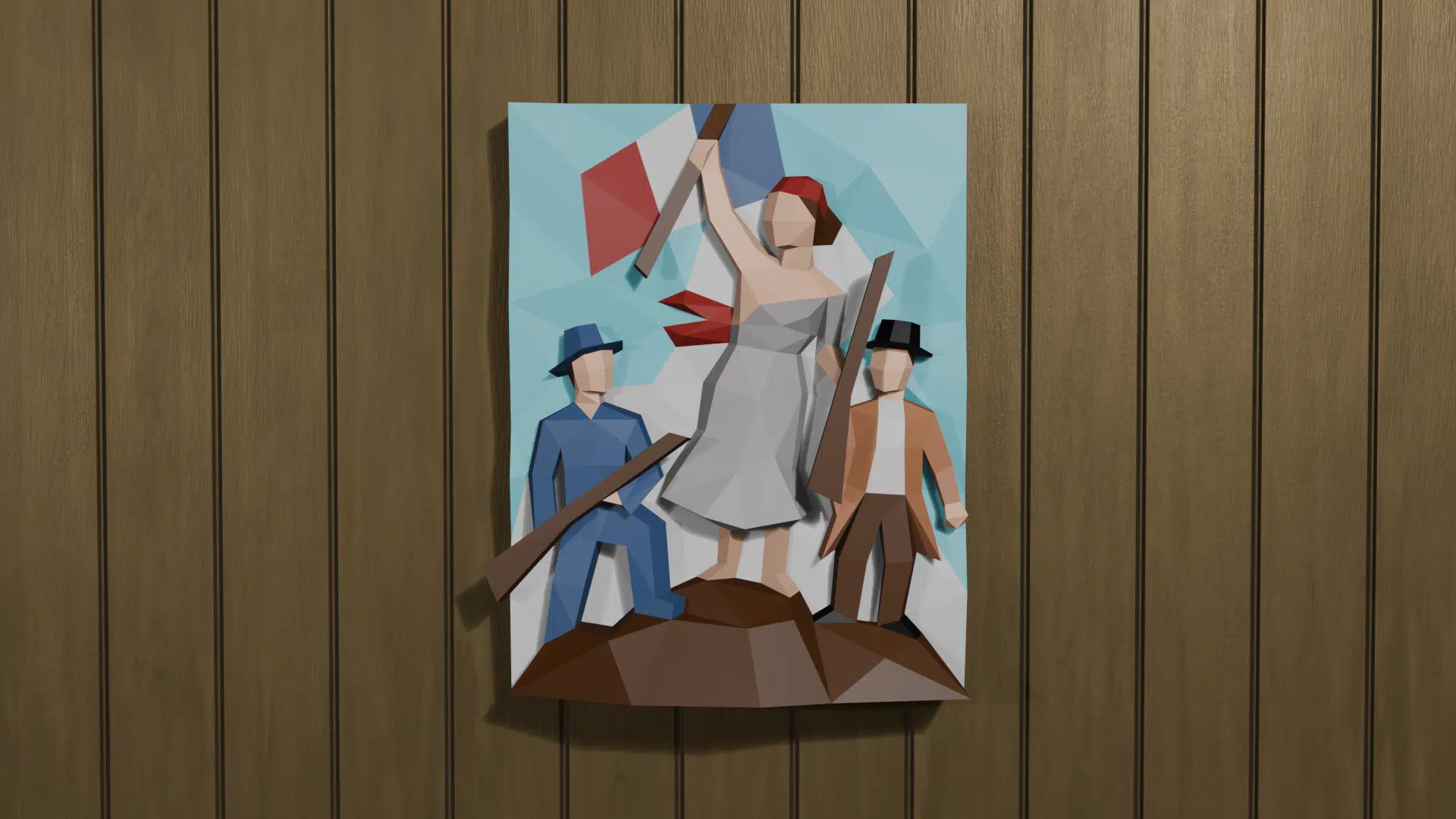 Quadro mural A Liberdade guiando o povo em Papercraft 3D, vista lateral