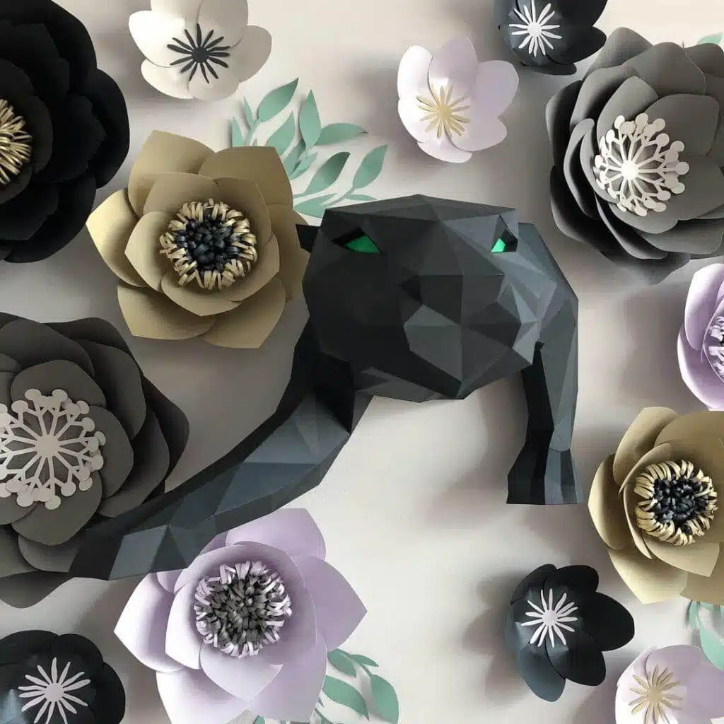 3D-papercraft panter voor aan de muur, weergave 2