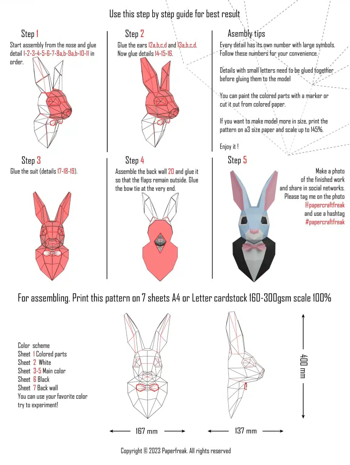 Papercraft de lapin élégant en costume en origami 3D