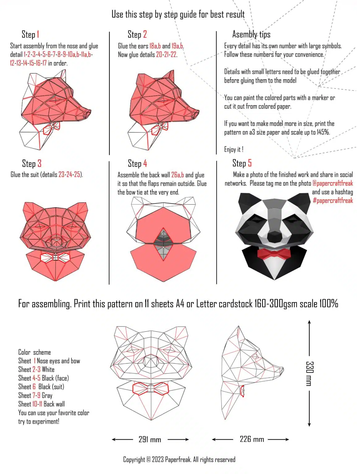 Papercraft de raton laveur en costume en origami 3D