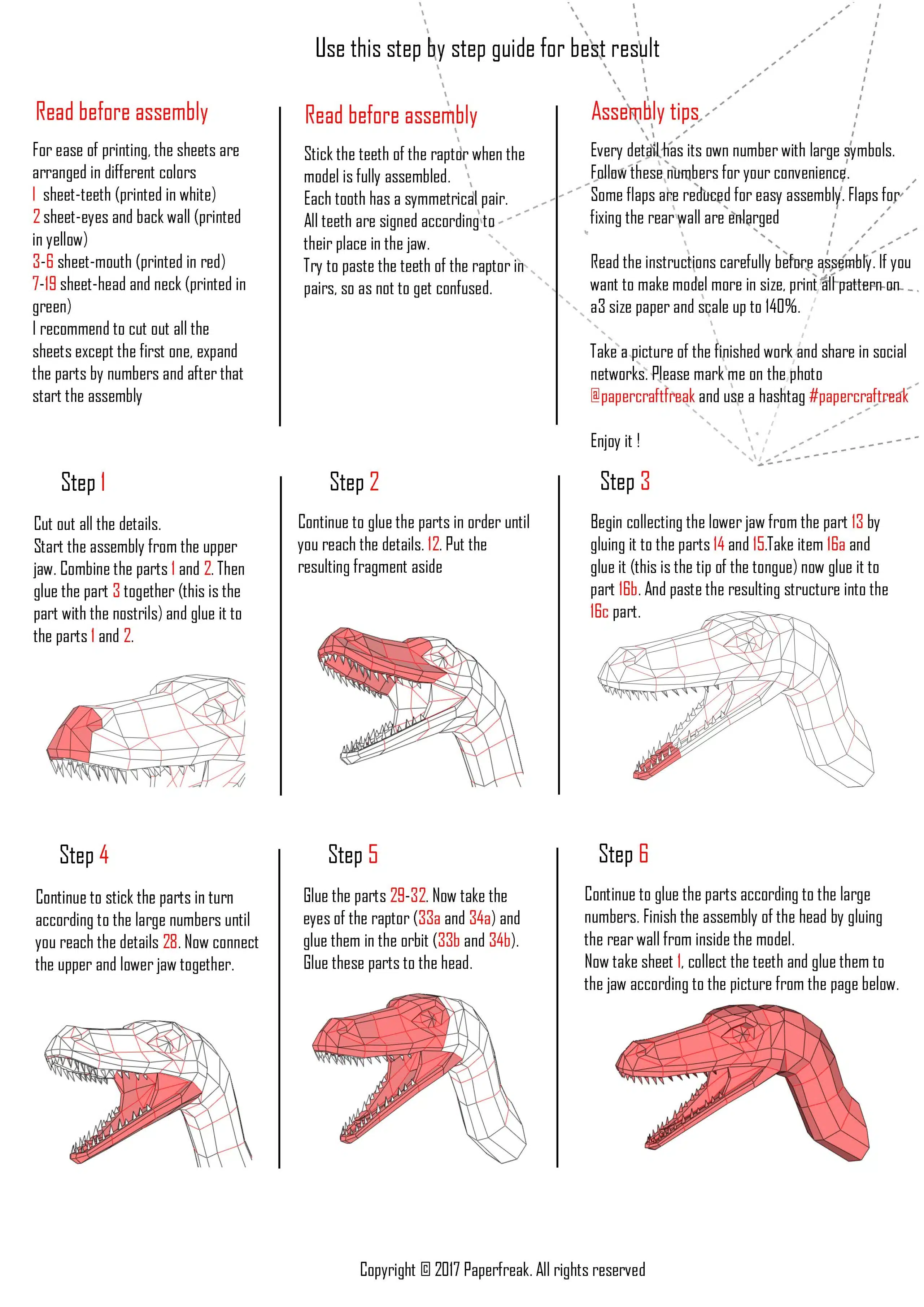 Raptor papercraft 3D, weergave 5