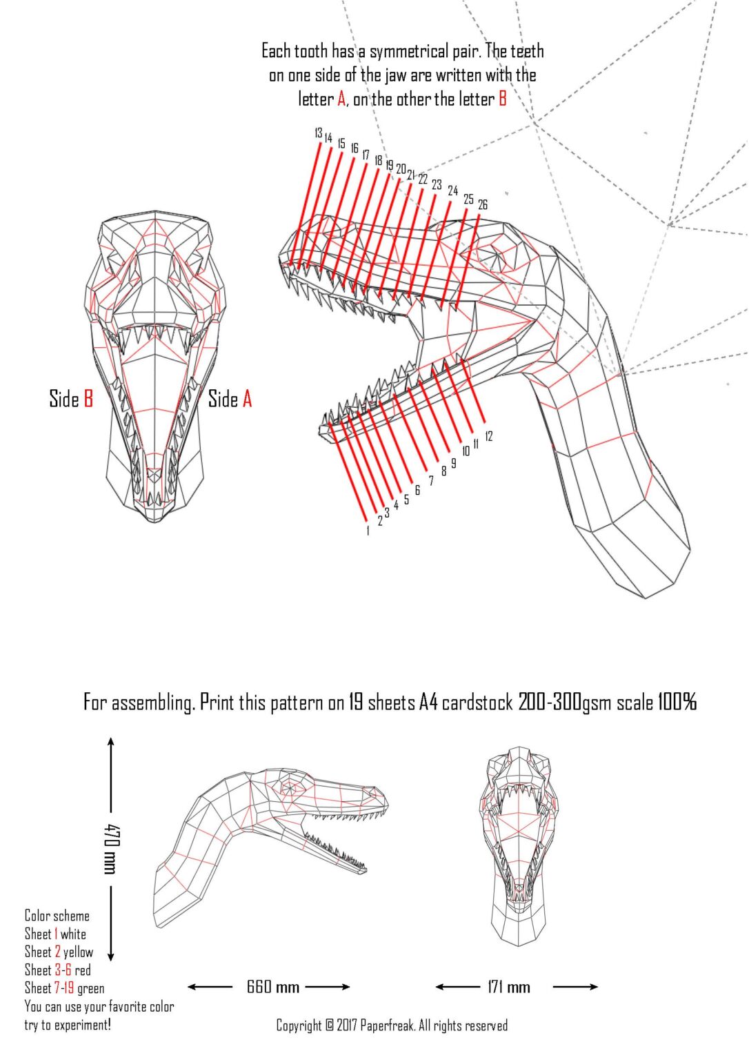 Papercraft de velociraptor en origami 3D