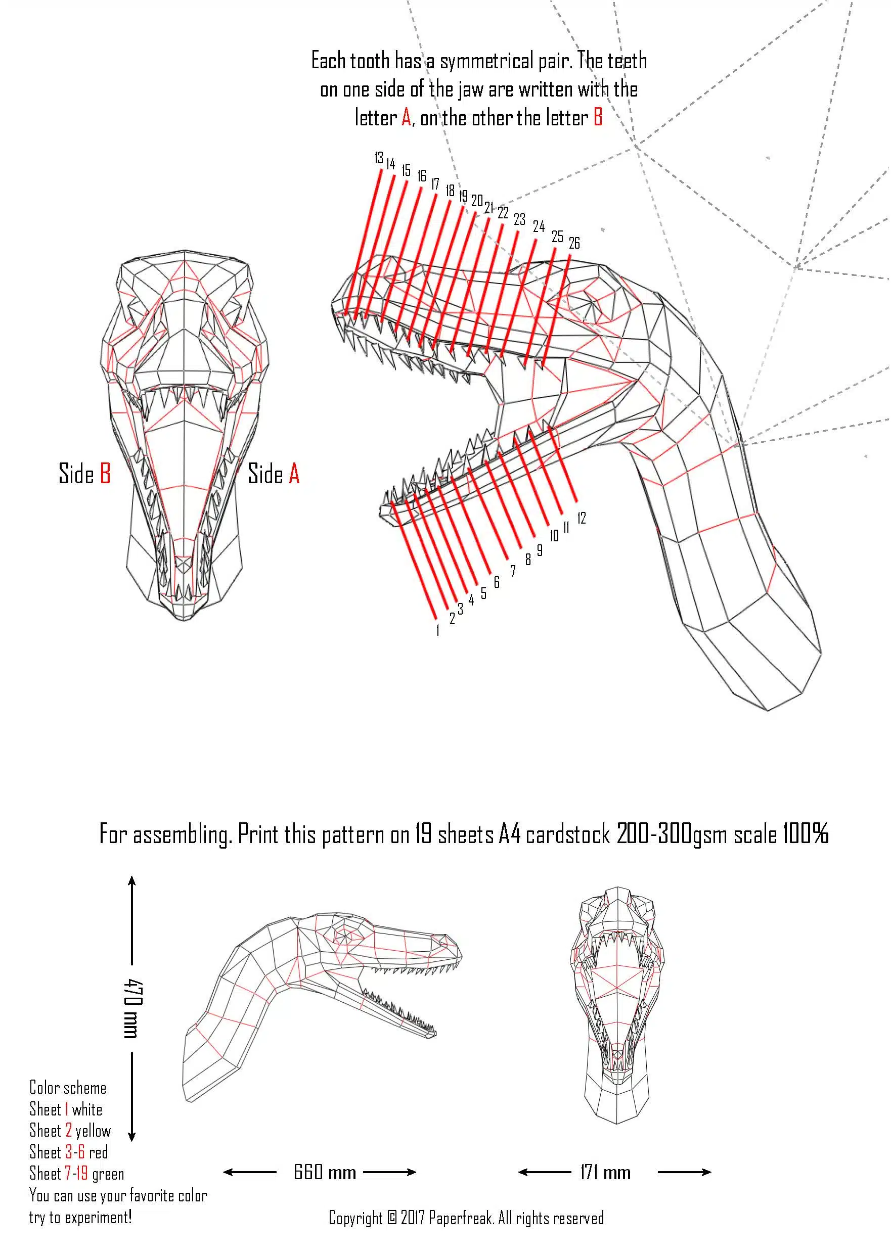 Raptor papercraft 3D, weergave 4