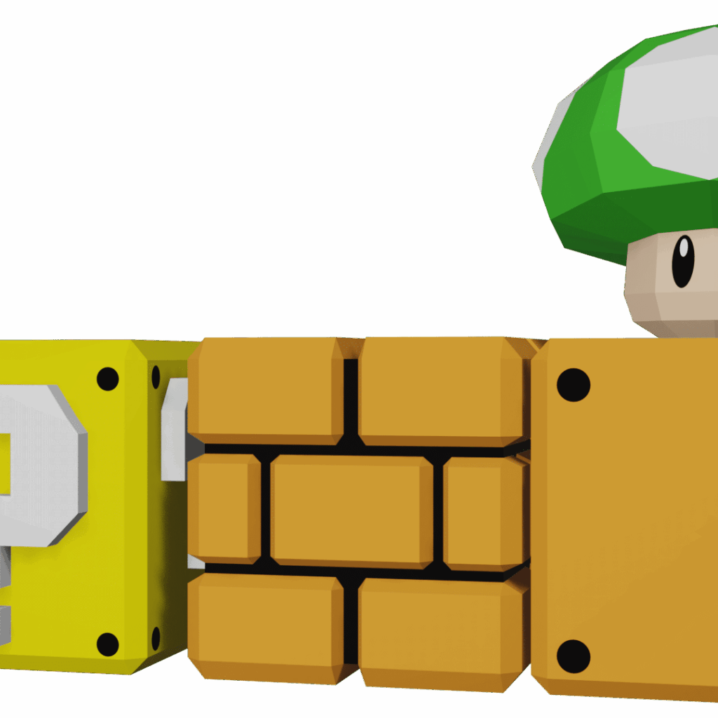 Papercraft retro gaming blocks and mushroom in 3D origami