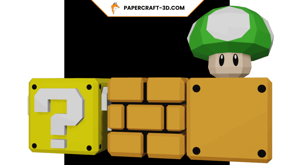 Papercraft de bloc retrô e cogumelo em origami 3D