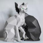 Papercraft de chat sphynx assis en origami 3D