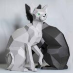 Scultura gatto sphynx seduto papercraft