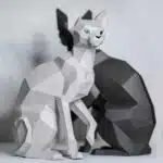Sfinx kat sculptuur zittend papercraft, weergave 6