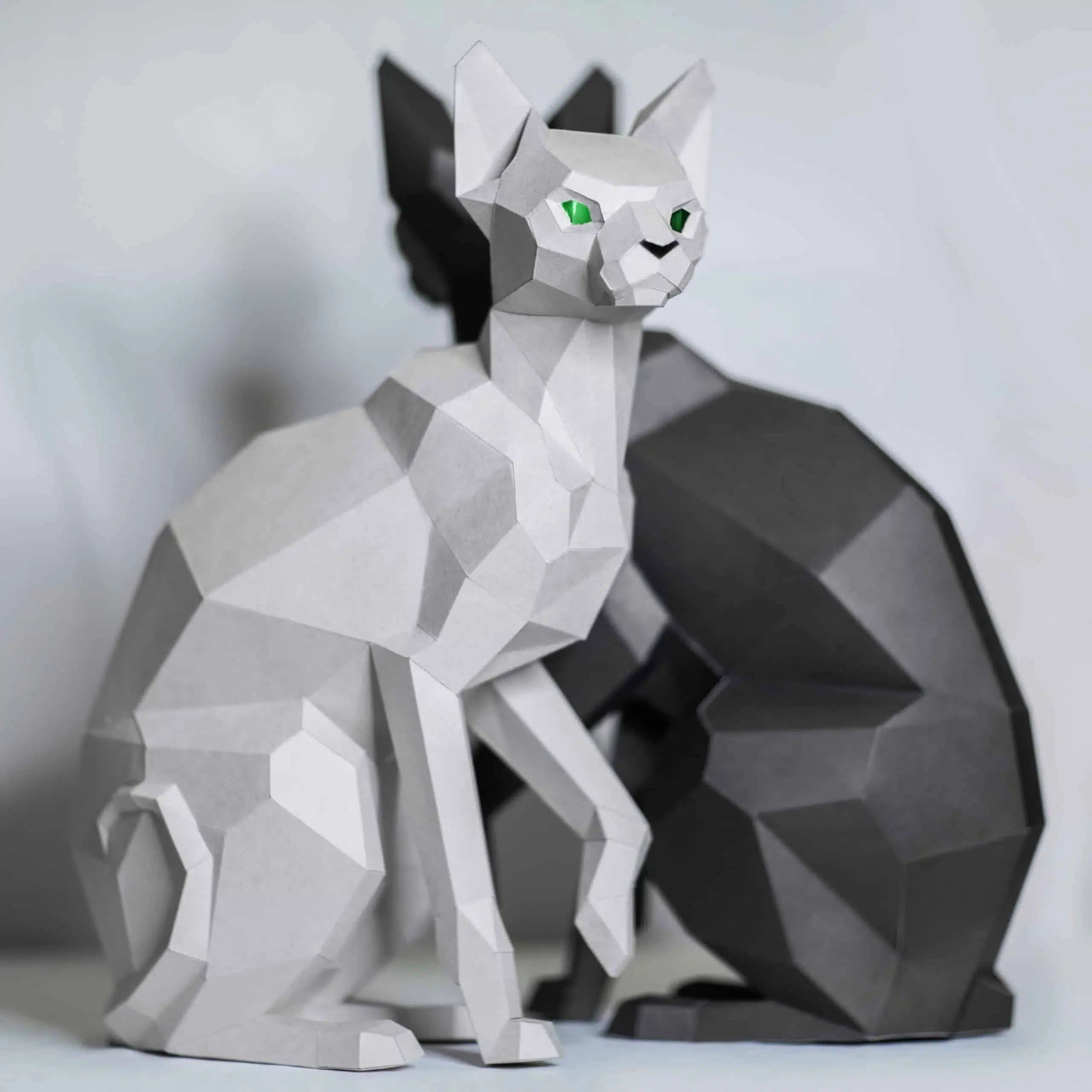 Sfinx kat sculptuur zittend papercraft, weergave 6
