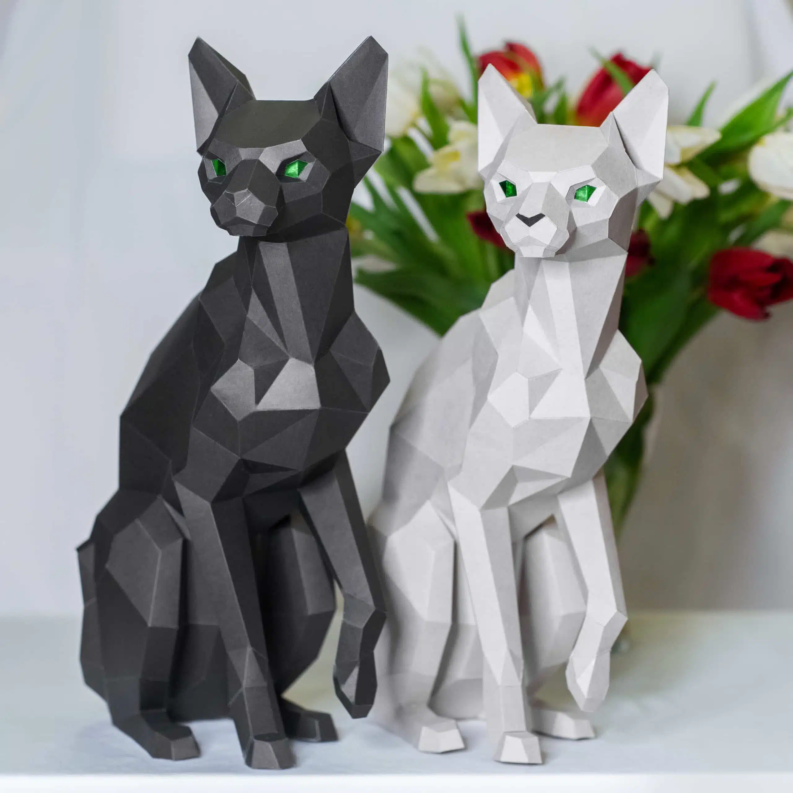 Sfinx kat sculptuur zittend papercraft, weergave 5