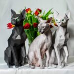 Scultura gatto sphynx seduto papercraft