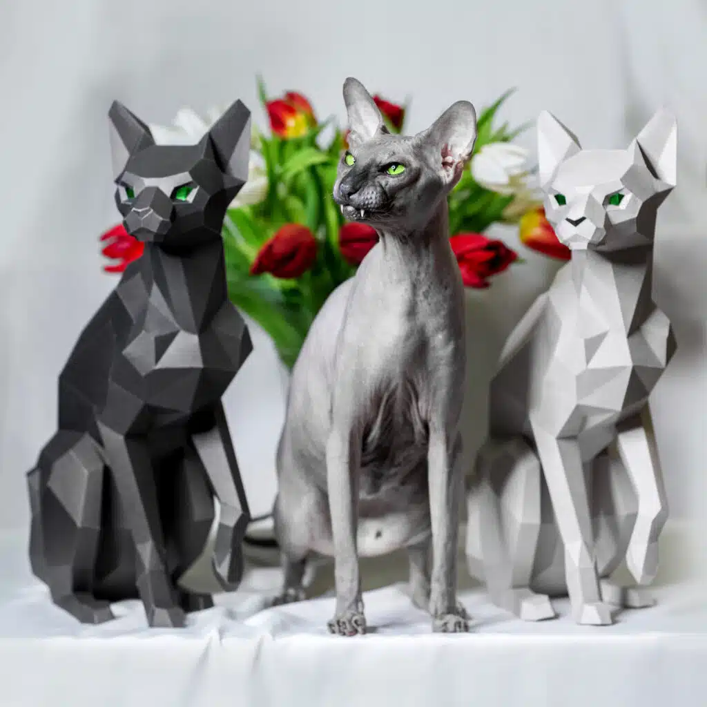 Sfinx kat sculptuur zittend papercraft, weergave 2