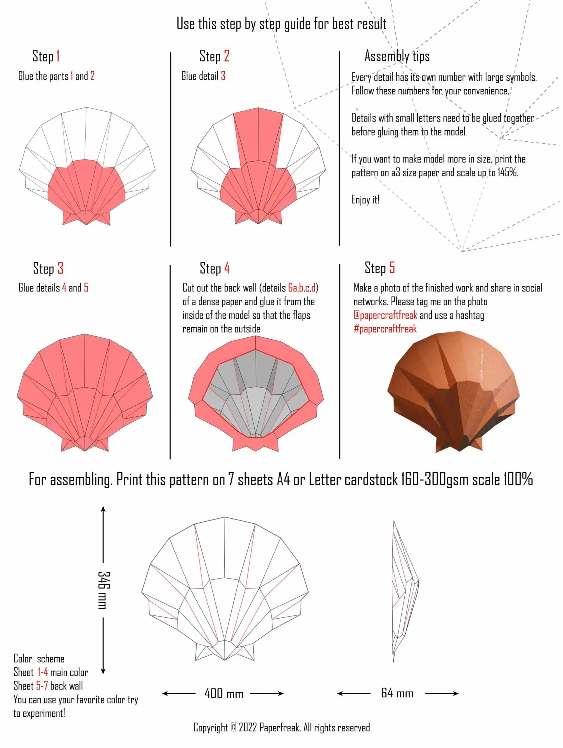 Papercraft 3D schelp SHELL#1, weergave 8
