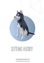 Husky sentado en papercraft 3D