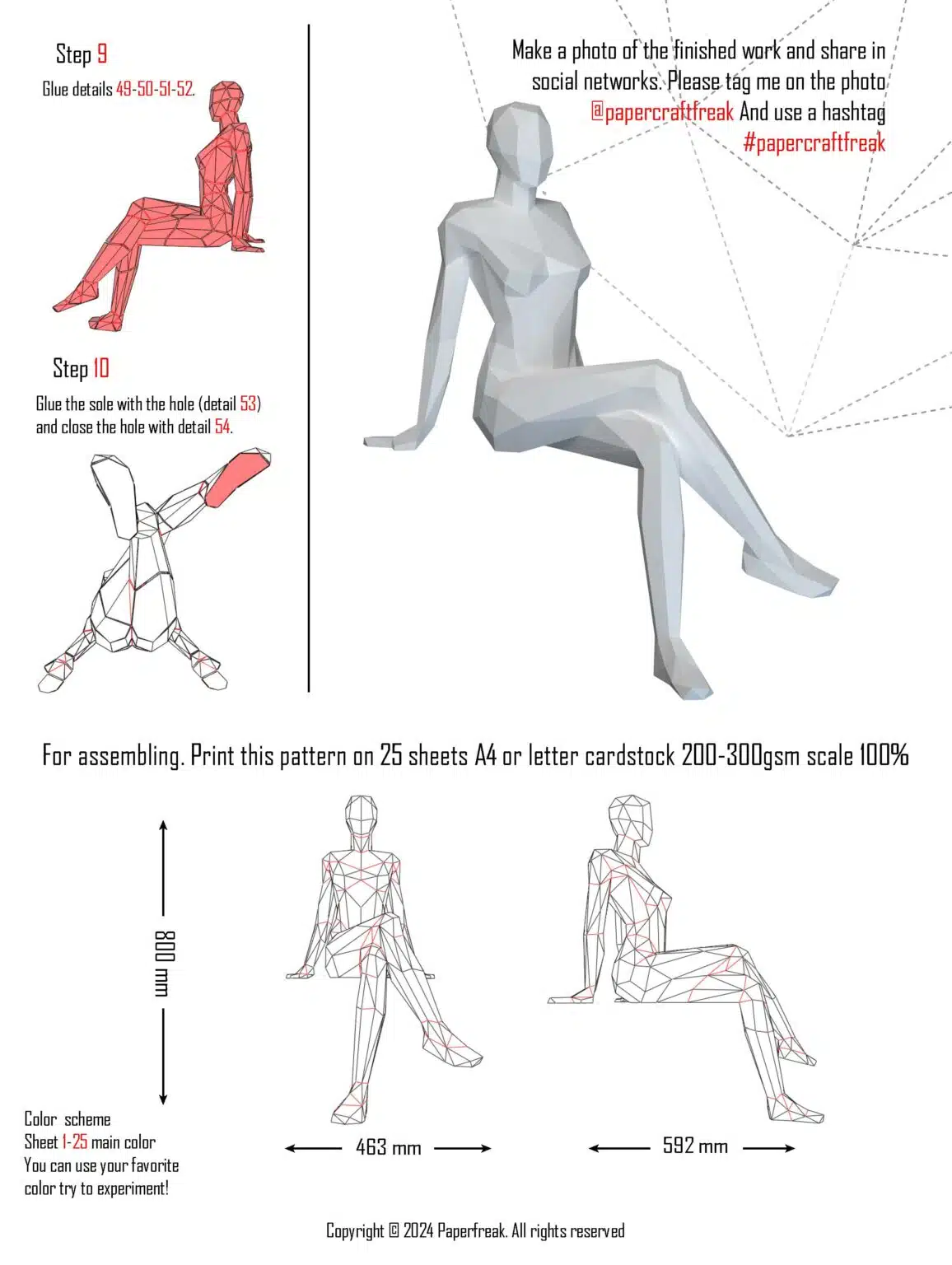 Papercraft di donna seduta in origami 3D