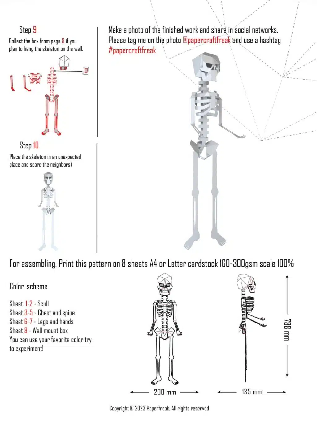 Papercraft 3D Halloween skelet, weergave 3