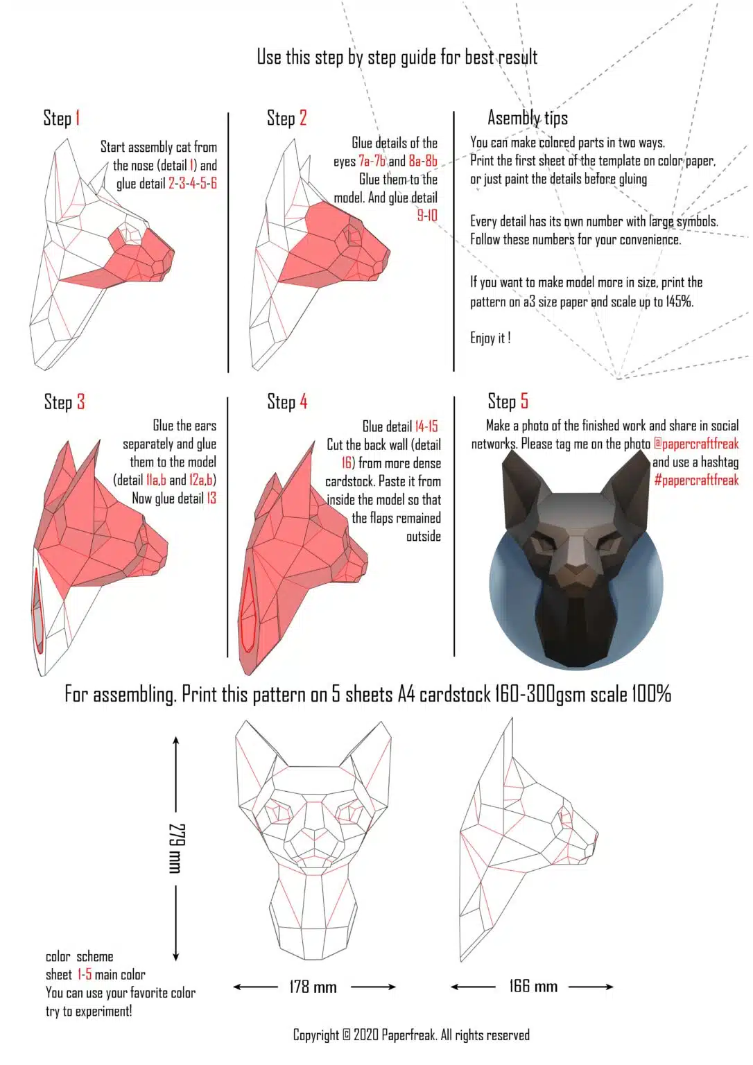 Papercraft de tête de sphinx en origami 3D