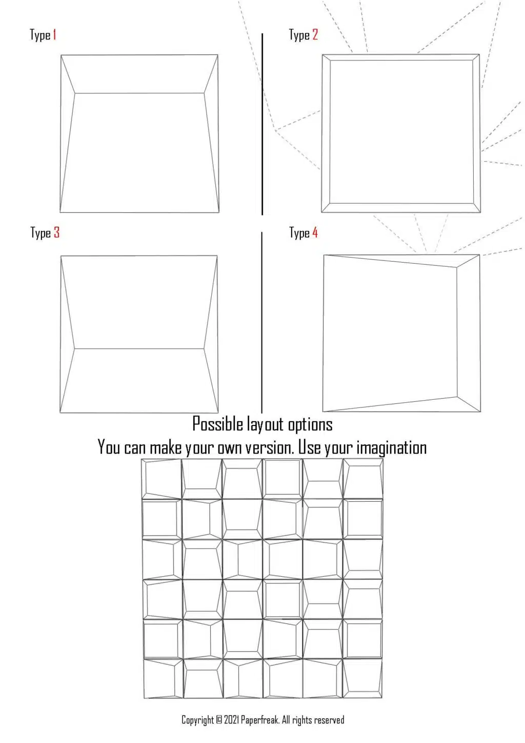 Papercraft 3D geometrisch patroon PDF, weergave 3