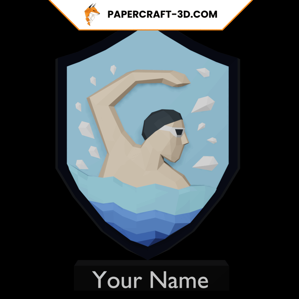 Papercraft swimming badge in 3D origami