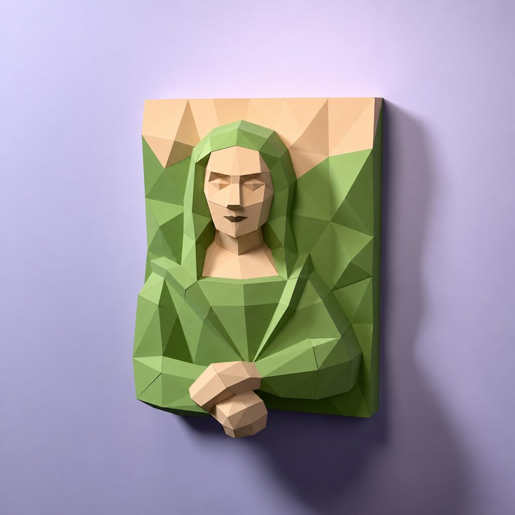 Tableau mural Mona Lisa papercraft 3D, vue de face