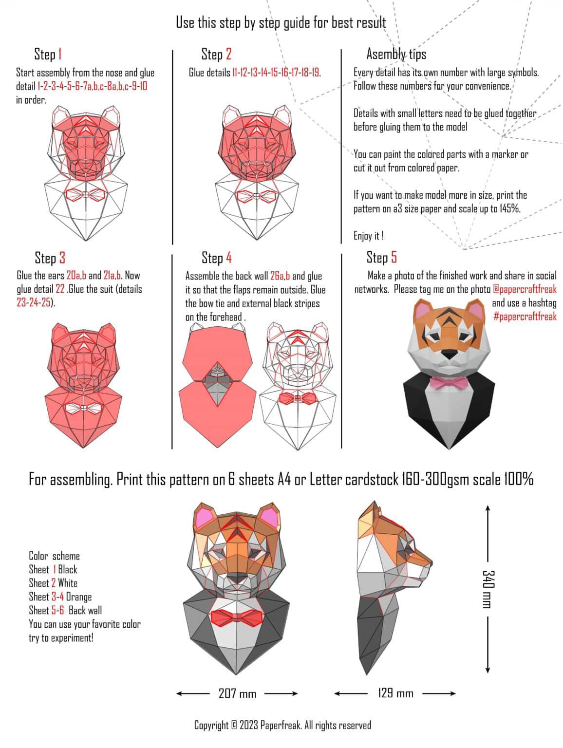 Papercraft eines Tigers im Anzug in Origami 3D