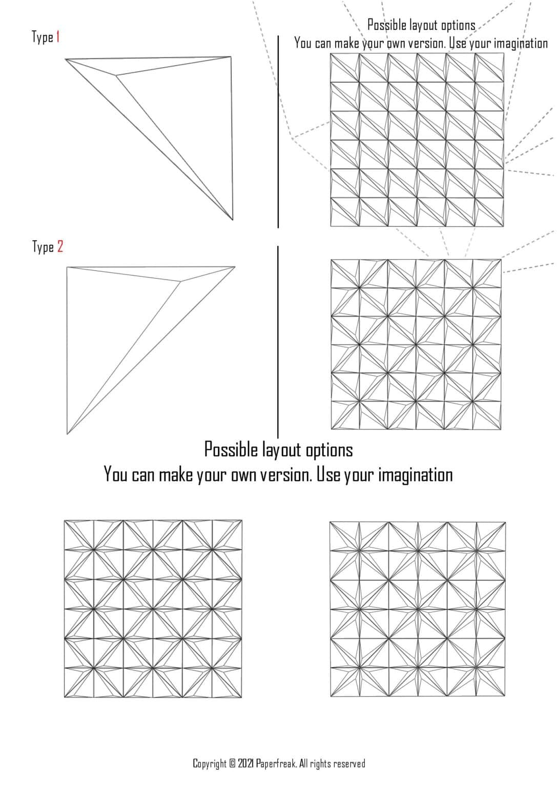Papercraft for geometric wall art in origami 3D