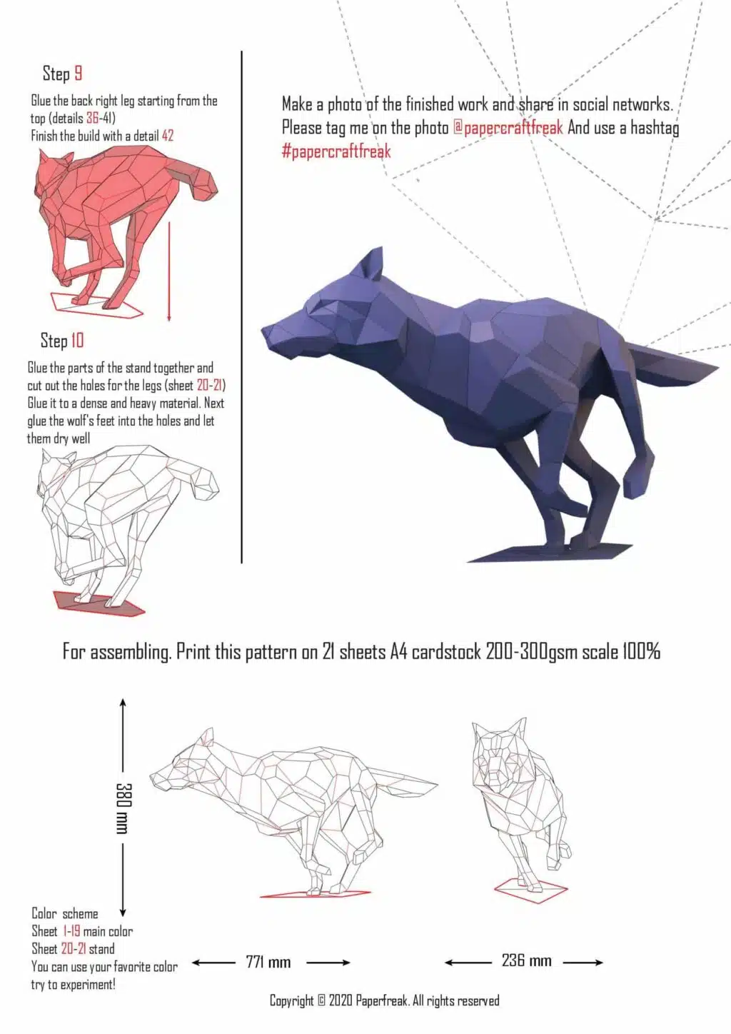 Lobo em papercraft 3D para montar