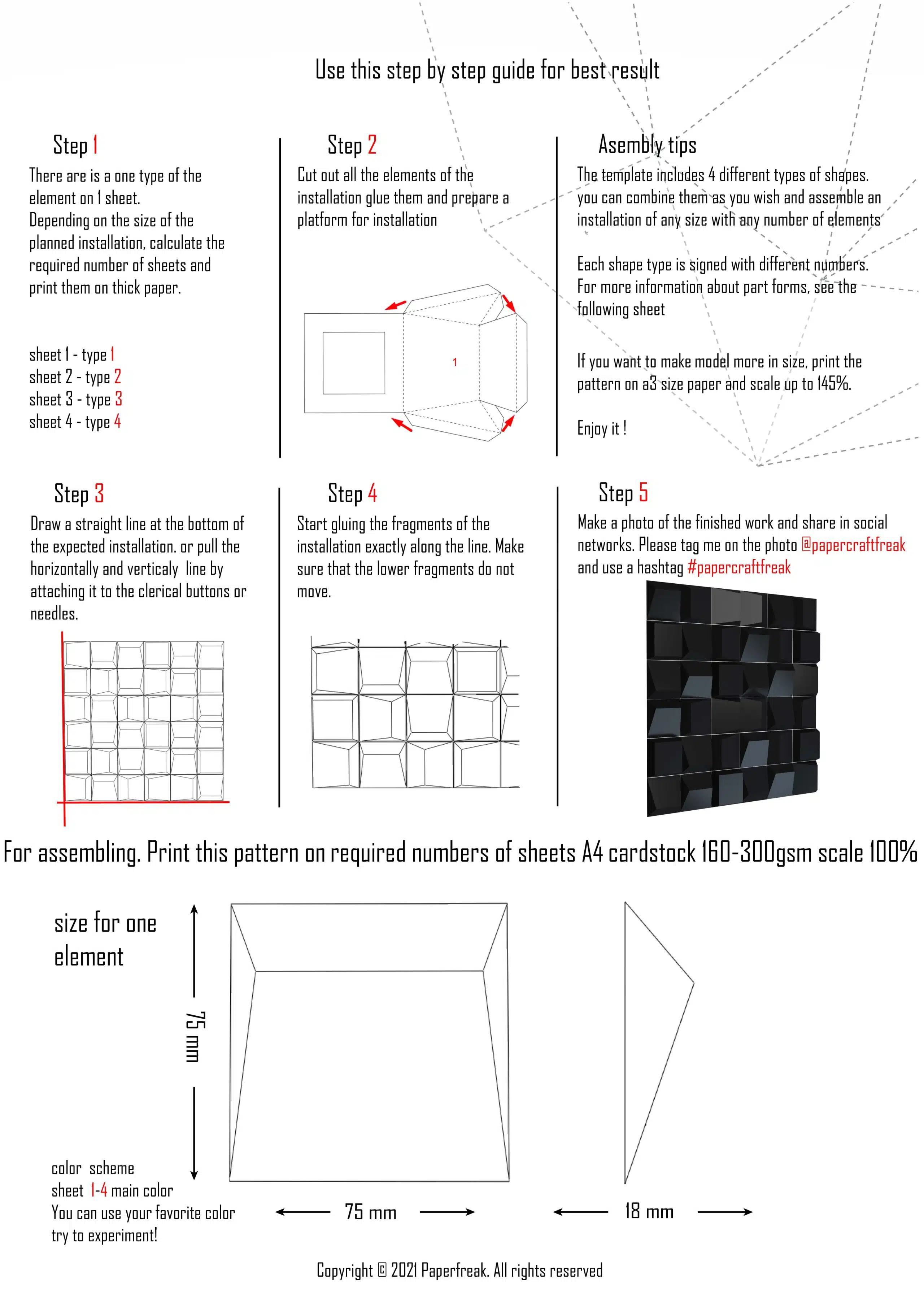 Papercraft 3D geometrisch patroon PDF, weergave 8