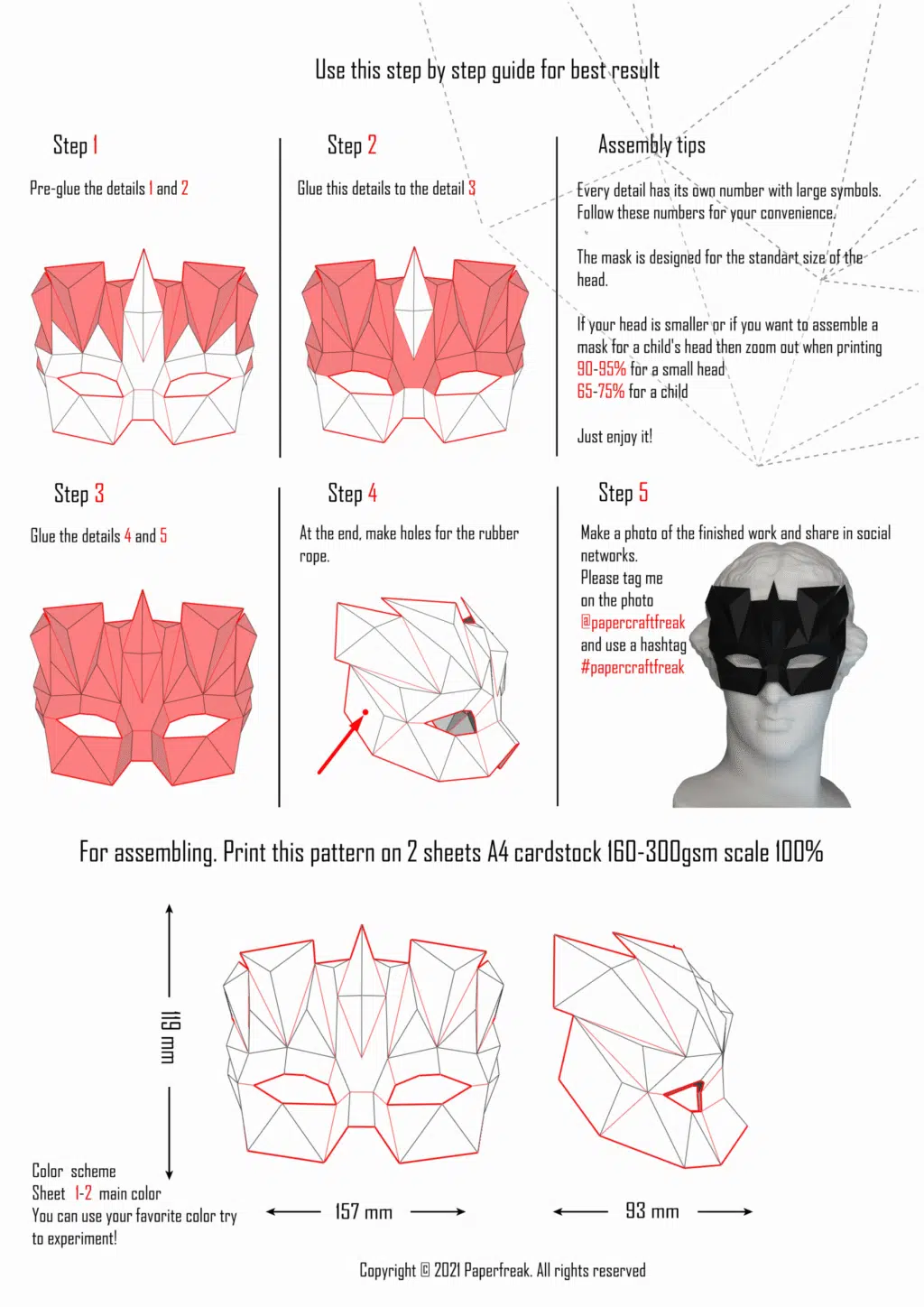 Blauw Venetiaans masker in 3D-papercraft, weergave 3