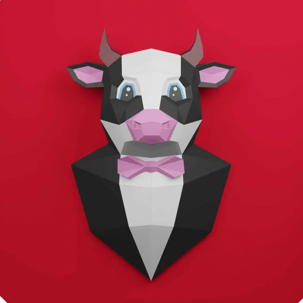 Stier in pak papercraft 3D, weergave 2
