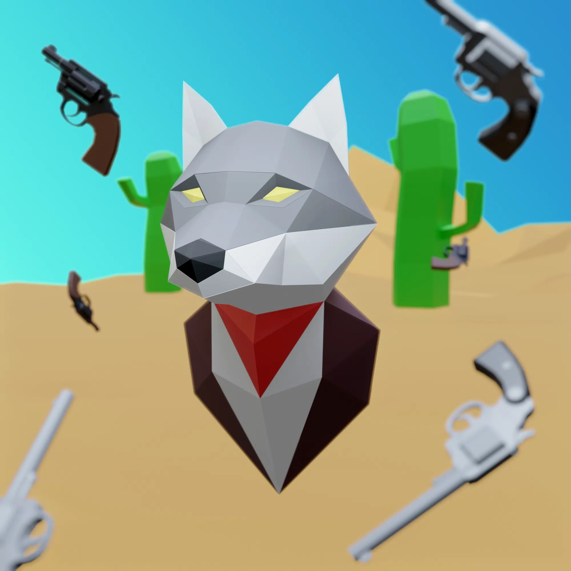 Grijze wolfkop muurdecoratie in papercraft 3D, weergave 7
