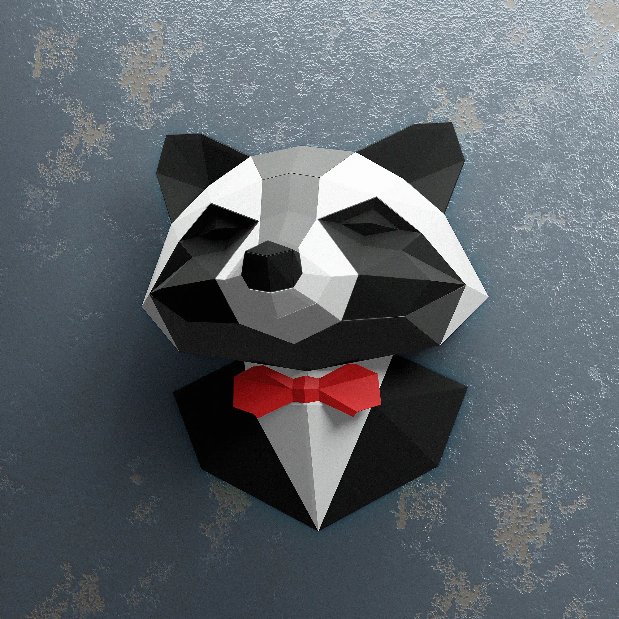 Guaxinim de terno em papercraft 3D, montado