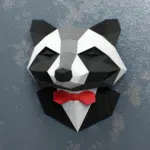 Guaxinim de terno em papercraft 3D