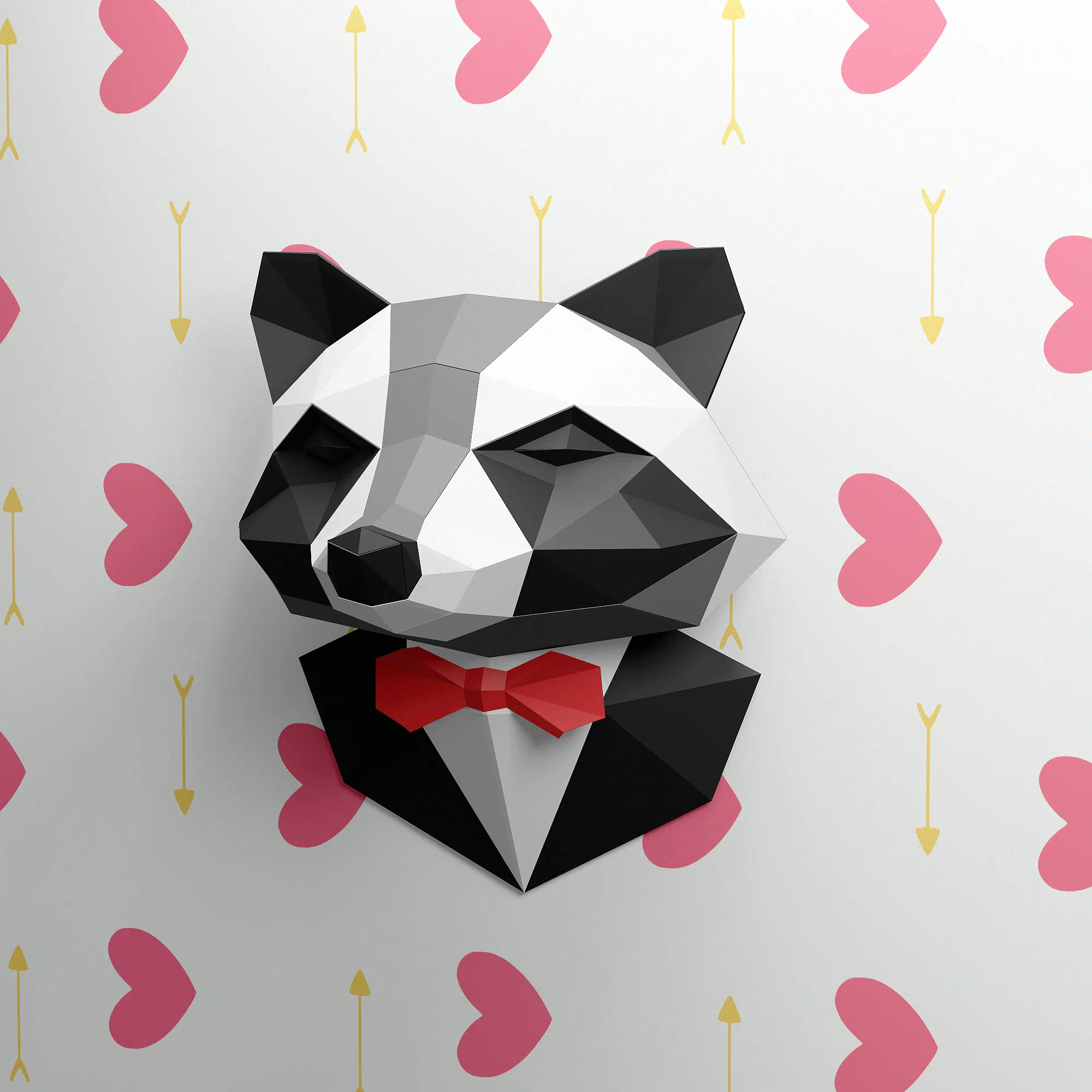 Guaxinim de terno em papercraft 3D, vista lateral