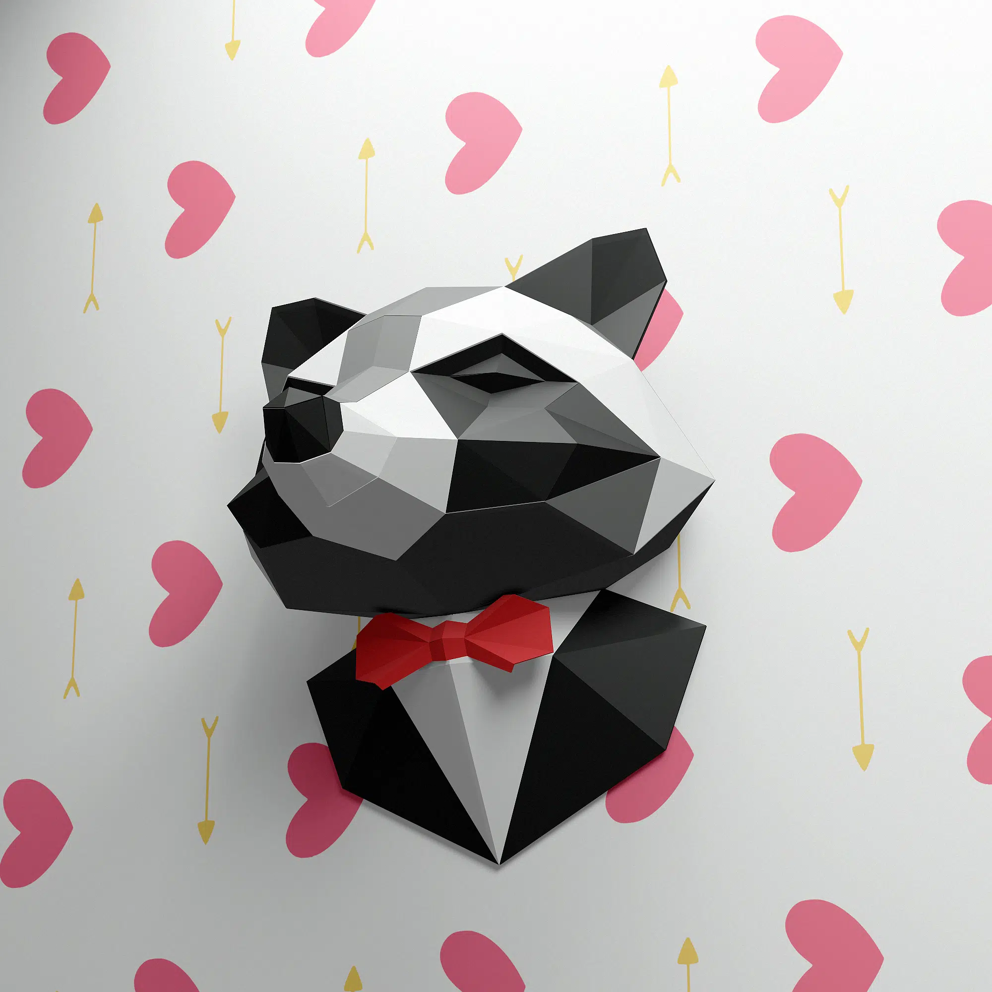 Guaxinim de terno em papercraft 3D, vista traseira